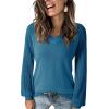 imageDokotoo Womens Casual VNeck Long Sleeve Sweaters Solid Color Pullover Knit Sweater Jumper TopsBlue