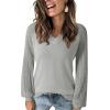imageDokotoo Womens Casual VNeck Long Sleeve Sweaters Solid Color Pullover Knit Sweater Jumper TopsGray