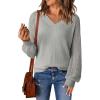 imageDokotoo Womens Casual VNeck Long Sleeve Sweaters Solid Color Pullover Knit Sweater Jumper TopsGray