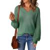 imageDokotoo Womens Casual VNeck Long Sleeve Sweaters Solid Color Pullover Knit Sweater Jumper TopsMist Green