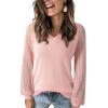 imageDokotoo Womens Casual VNeck Long Sleeve Sweaters Solid Color Pullover Knit Sweater Jumper TopsPink