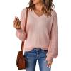 imageDokotoo Womens Casual VNeck Long Sleeve Sweaters Solid Color Pullover Knit Sweater Jumper TopsPink