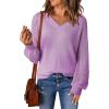 imageDokotoo Womens Casual VNeck Long Sleeve Sweaters Solid Color Pullover Knit Sweater Jumper TopsPurple