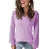 imageDokotoo Womens Casual VNeck Long Sleeve Sweaters Solid Color Pullover Knit Sweater Jumper TopsPurple