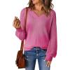 imageDokotoo Womens Casual VNeck Long Sleeve Sweaters Solid Color Pullover Knit Sweater Jumper TopsRose