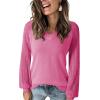 imageDokotoo Womens Casual VNeck Long Sleeve Sweaters Solid Color Pullover Knit Sweater Jumper TopsRose