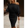 imageDokotoo Womens Elegant Off Shoulder Long Lantern Sleeve Sweater Dress Elastic Waist Bodycon Mini DressesBlack