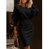 imageDokotoo Womens Elegant Off Shoulder Long Lantern Sleeve Sweater Dress Elastic Waist Bodycon Mini DressesBlack