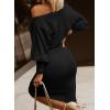 imageDokotoo Womens Elegant Off Shoulder Long Lantern Sleeve Sweater Dress Elastic Waist Bodycon Mini DressesBlack