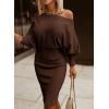 imageDokotoo Womens Elegant Off Shoulder Long Lantern Sleeve Sweater Dress Elastic Waist Bodycon Mini DressesBrown