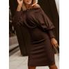 imageDokotoo Womens Elegant Off Shoulder Long Lantern Sleeve Sweater Dress Elastic Waist Bodycon Mini DressesBrown