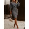 imageDokotoo Womens Elegant Off Shoulder Long Lantern Sleeve Sweater Dress Elastic Waist Bodycon Mini DressesDeep Gray
