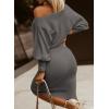 imageDokotoo Womens Elegant Off Shoulder Long Lantern Sleeve Sweater Dress Elastic Waist Bodycon Mini DressesDeep Gray
