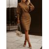 imageDokotoo Womens Elegant Off Shoulder Long Lantern Sleeve Sweater Dress Elastic Waist Bodycon Mini DressesKhaki