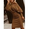 imageDokotoo Womens Elegant Off Shoulder Long Lantern Sleeve Sweater Dress Elastic Waist Bodycon Mini DressesKhaki