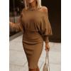 imageDokotoo Womens Elegant Off Shoulder Long Lantern Sleeve Sweater Dress Elastic Waist Bodycon Mini DressesKhaki