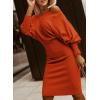 imageDokotoo Womens Elegant Off Shoulder Long Lantern Sleeve Sweater Dress Elastic Waist Bodycon Mini DressesOrange