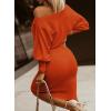 imageDokotoo Womens Elegant Off Shoulder Long Lantern Sleeve Sweater Dress Elastic Waist Bodycon Mini DressesOrange