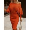 imageDokotoo Womens Elegant Off Shoulder Long Lantern Sleeve Sweater Dress Elastic Waist Bodycon Mini DressesOrange