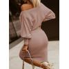 imageDokotoo Womens Elegant Off Shoulder Long Lantern Sleeve Sweater Dress Elastic Waist Bodycon Mini DressesPink
