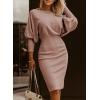 imageDokotoo Womens Elegant Off Shoulder Long Lantern Sleeve Sweater Dress Elastic Waist Bodycon Mini DressesPink