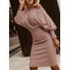 imageDokotoo Womens Elegant Off Shoulder Long Lantern Sleeve Sweater Dress Elastic Waist Bodycon Mini DressesPink
