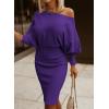 imageDokotoo Womens Elegant Off Shoulder Long Lantern Sleeve Sweater Dress Elastic Waist Bodycon Mini DressesPurple