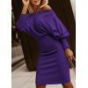 imageDokotoo Womens Elegant Off Shoulder Long Lantern Sleeve Sweater Dress Elastic Waist Bodycon Mini DressesPurple