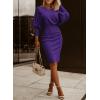 imageDokotoo Womens Elegant Off Shoulder Long Lantern Sleeve Sweater Dress Elastic Waist Bodycon Mini DressesPurple