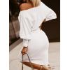 imageDokotoo Womens Elegant Off Shoulder Long Lantern Sleeve Sweater Dress Elastic Waist Bodycon Mini DressesWhite