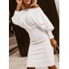 imageDokotoo Womens Elegant Off Shoulder Long Lantern Sleeve Sweater Dress Elastic Waist Bodycon Mini DressesWhite