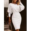 imageDokotoo Womens Elegant Off Shoulder Long Lantern Sleeve Sweater Dress Elastic Waist Bodycon Mini DressesWhite