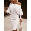 imageDokotoo Womens Elegant Off Shoulder Long Lantern Sleeve Sweater Dress Elastic Waist Bodycon Mini DressesWhite