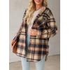 imageDokotoo Womens Flannel Hooded Plaid 2025 Shacket Thick Coat Winter Coat for Warmth Button down Warm and Fuzzy Fleece JacketLight French Beige