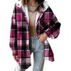 imageDokotoo Womens Flannel Hooded Plaid 2025 Shacket Thick Coat Winter Coat for Warmth Button down Warm and Fuzzy Fleece JacketRose Red