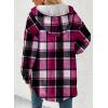 imageDokotoo Womens Flannel Hooded Plaid 2025 Shacket Thick Coat Winter Coat for Warmth Button down Warm and Fuzzy Fleece JacketRose Red