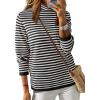 imageDokotoo Womens Lightweight Sweaters 2025 Fashion Striped Long Sleeve Sweaters Casual Pullover Turtleneck Sweater TopsBlack Stripe