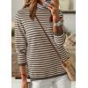 imageDokotoo Womens Lightweight Sweaters 2025 Fashion Striped Long Sleeve Sweaters Casual Pullover Turtleneck Sweater TopsKhaki Stripe 2