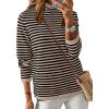 imageDokotoo Womens Lightweight Sweaters 2025 Fashion Striped Long Sleeve Sweaters Casual Pullover Turtleneck Sweater TopsKhaki Stripe