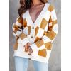 imageDokotoo Womens Plaid V Neck Button Down Long Sleeve Cable Knit Oversized Cardigan Sweaters TopsBrown