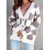 imageDokotoo Womens Plaid V Neck Button Down Long Sleeve Cable Knit Oversized Cardigan Sweaters TopsGray