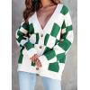 imageDokotoo Womens Plaid V Neck Button Down Long Sleeve Cable Knit Oversized Cardigan Sweaters TopsGreen