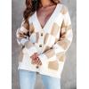 imageDokotoo Womens Plaid V Neck Button Down Long Sleeve Cable Knit Oversized Cardigan Sweaters TopsKhaki