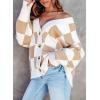 imageDokotoo Womens Plaid V Neck Button Down Long Sleeve Cable Knit Oversized Cardigan Sweaters TopsKhaki