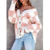 imageDokotoo Womens Plaid V Neck Button Down Long Sleeve Cable Knit Oversized Cardigan Sweaters TopsPink