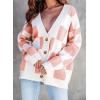 imageDokotoo Womens Plaid V Neck Button Down Long Sleeve Cable Knit Oversized Cardigan Sweaters TopsPink