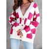 imageDokotoo Womens Plaid V Neck Button Down Long Sleeve Cable Knit Oversized Cardigan Sweaters TopsRose