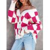 imageDokotoo Womens Plaid V Neck Button Down Long Sleeve Cable Knit Oversized Cardigan Sweaters TopsRose