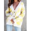 imageDokotoo Womens Plaid V Neck Button Down Long Sleeve Cable Knit Oversized Cardigan Sweaters TopsYellow