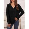 imageDokotoo Womens Soft Long Sleeve V Neck Shirts Solid Casual Decorative Buttons Knitted Pullover Tunic TopsAblack